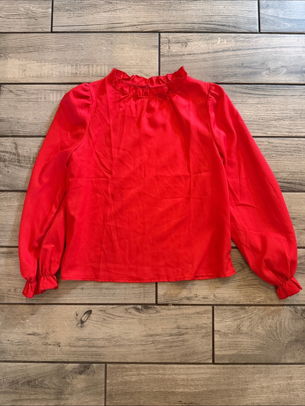 SHEIN Red Ruffle-Neck Long Sleeve Top